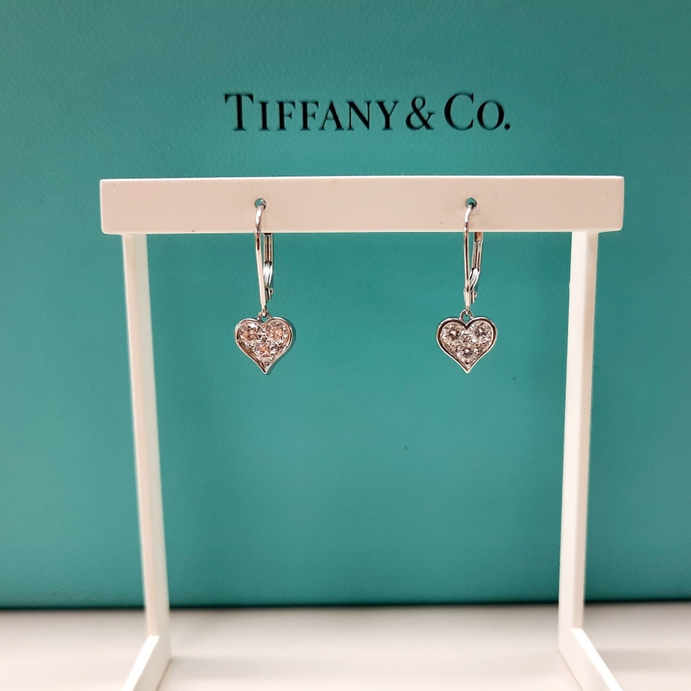 Tiffany Hearts drop earrings in Platinum with Diamonds
